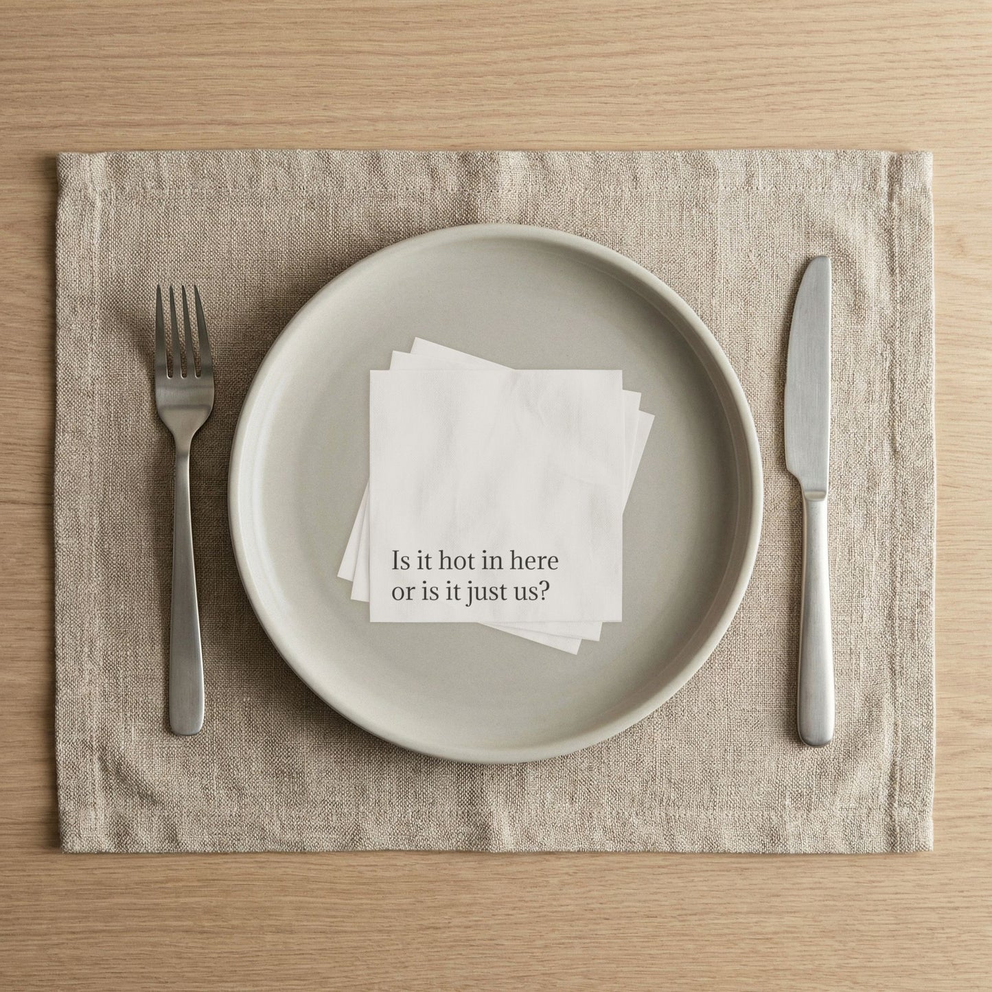 Funny Cocktail Napkins — "Is it hot in here or is it just us?" Party Napkins